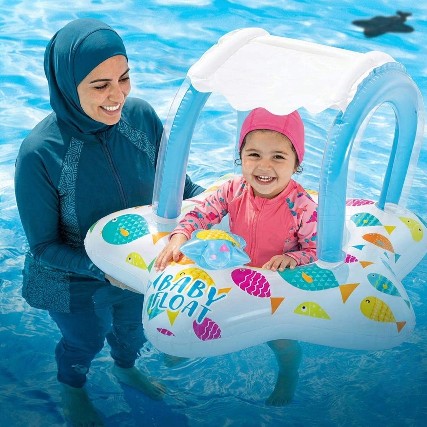 👶 أول تجربة مائية لصغيرك تستحق الأفضل! عوامة إنتكس بمظلة شمس — أمان وفرحة في نفس الوقت